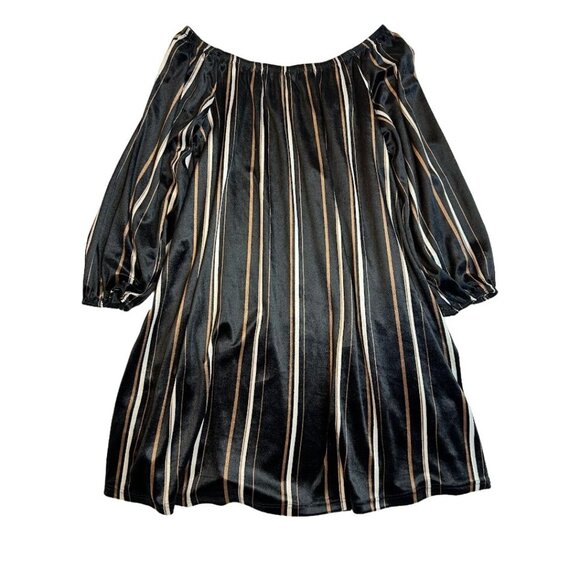 Striped On or Off Shoulder Dress Women’s Size L Black‎ & Beige mts - Picture 5 of 5